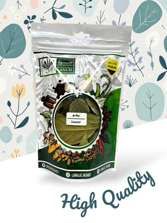 بستهبندی سبز برگ بو خشک ایرانی لانوژه با برچسب High Quality