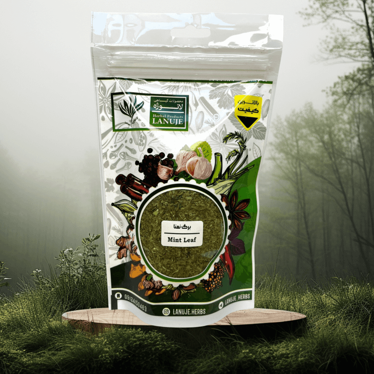 نمای استاندارد پاکت ۷۰ گرمی برگ نعناع خشک ایرانی لانوژه