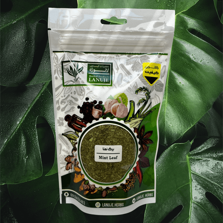 پاکت برگ نعناع خشک ممتاز لانوژه در اندازه ۷۰ گرمی با زمینه سبز