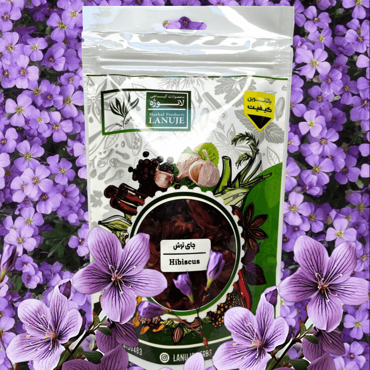 پاکت چای ترش خشک ممتاز لانوژه (Hibiscus sabdariffa) در وزن ۴۰ گرمی با ابعاد ۲۴×۶×۱۶ سانتیمتر