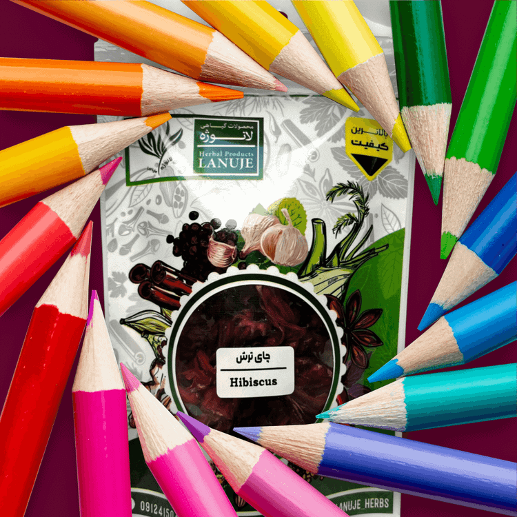 زاویه ساده پاکت ۴۰ گرمی چای ترش خشک ایرانی لانوژه (Hibiscus sabdariffa) با نوع محصول گل