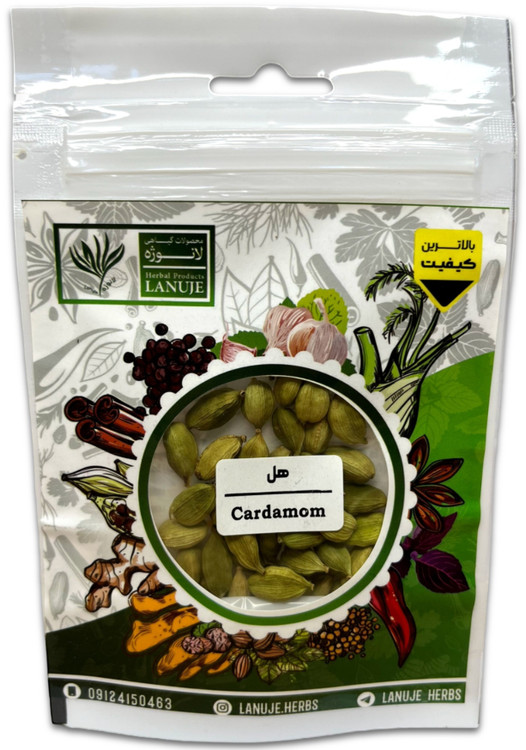 هل سبز هندی ممتاز لانوژه (Elettaria cardamomum) در پاکت زیپدار ۱۰ گرمی با ابعاد ۱۷×۲×۱۱ سانتیمتر