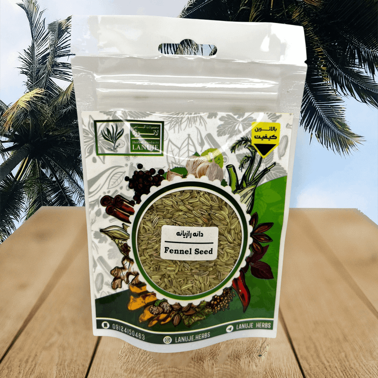 زاویه ساده پاکت ۴۰ گرمی دانه رازیانه ایرانی لانوژه (Foeniculum vulgare) در بستهبندی بهداشتی